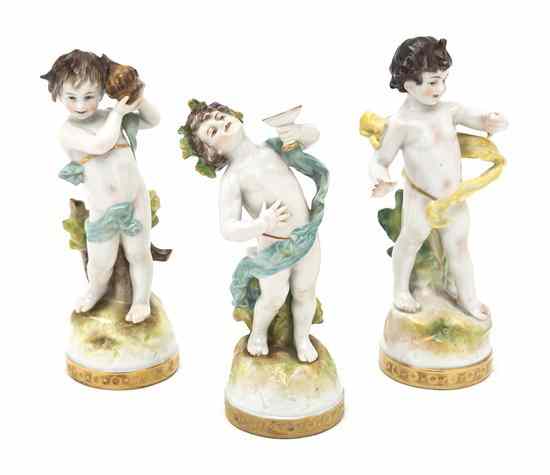 Appraisal: Three German Porcelain Figures each depicting Bacchic putti raised on