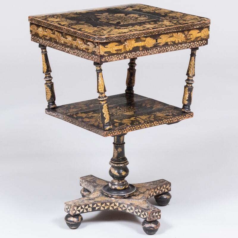 Appraisal: Regency Penwork and Black Painted Work Table x x in