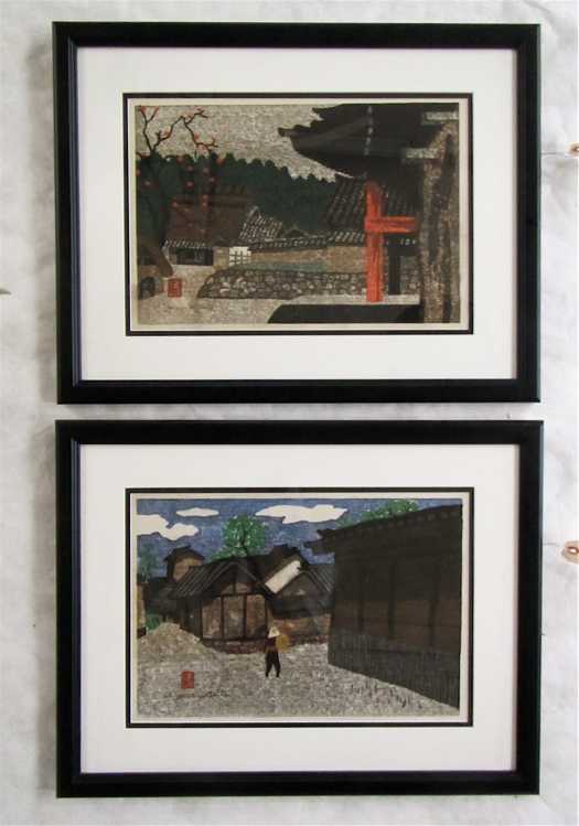 Appraisal: KIYOSHI SAITO TWO WOODCUTS Japan - Village scenes Images measure