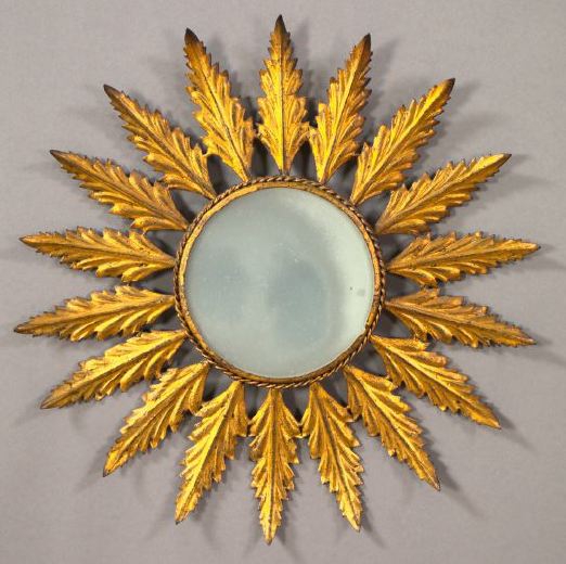 Appraisal: Italian Cut- Wrought- and Gilded Iron Sunburst Looking Glass first