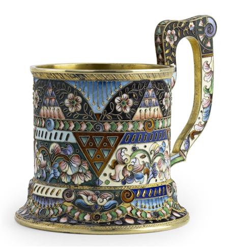 Appraisal: A Russian silver-gilt and shaded cloisonn enamel tea-glass holder th