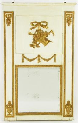 Appraisal: A white painted and giltwood trumeau the square mirror plate