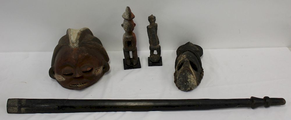 Appraisal: Lot of Antique African Wood Sculptures To include masks x