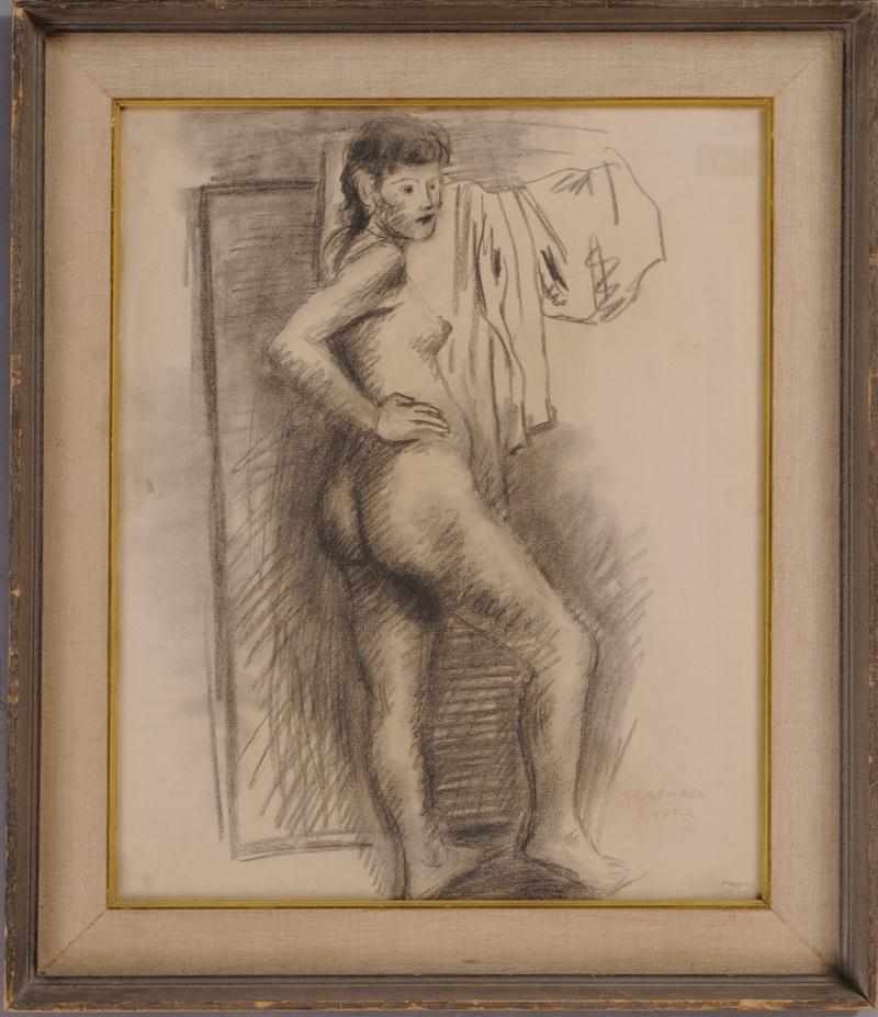 Appraisal: RAPHAEL SOYER - NUDE STUDY Charcoal on paper signed lower