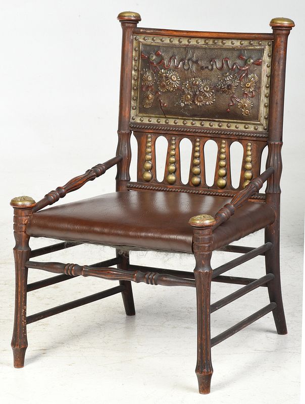 Appraisal: Aesthetic Movement Tooled Leather Side Chair British or Continental late