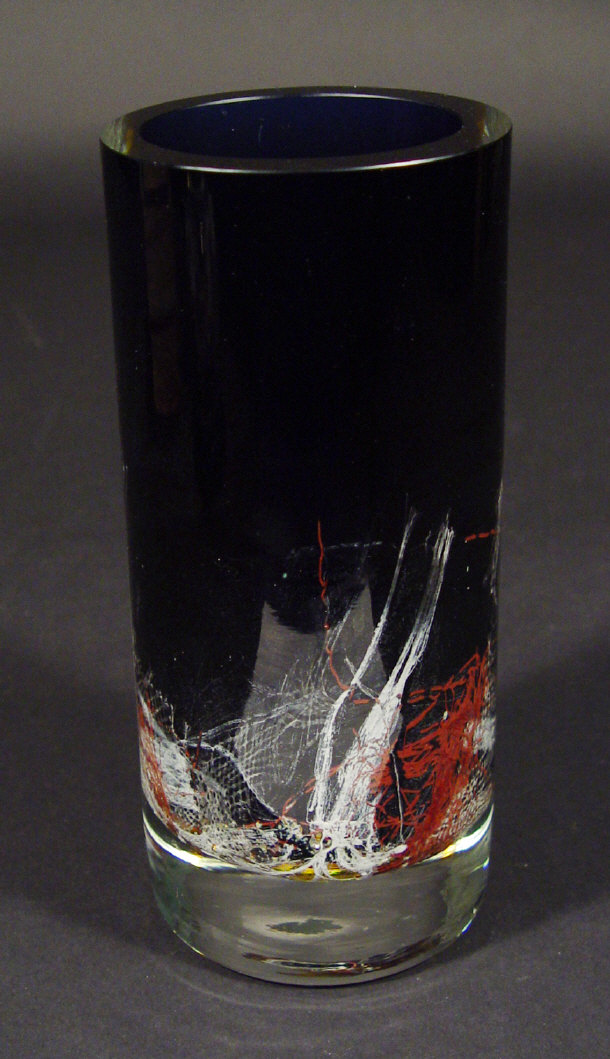 Appraisal: Cylindrical Italian Art Glass vase with red and white inclusions