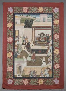 Appraisal: Indian School Court Scene th c oil on silk Indian