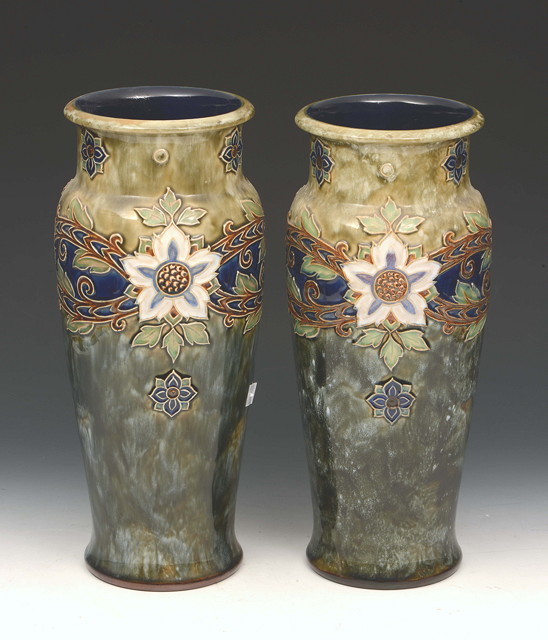 Appraisal: A pair of Royal Doulton Art Nouveau vases stoneware decorated