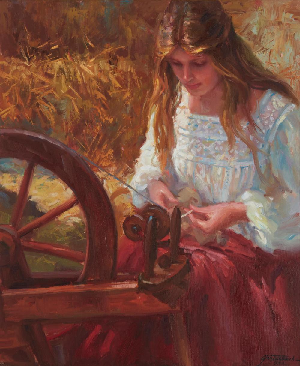 Appraisal: LYNN L GERTENBACH B SPINNING HEIRLOOMS OIL ON CANVAS H