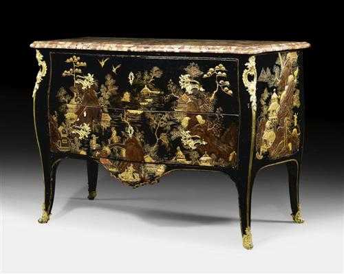 Appraisal: LACQUER CHEST OF DRAWERS Louis XV with the signature MIGEON