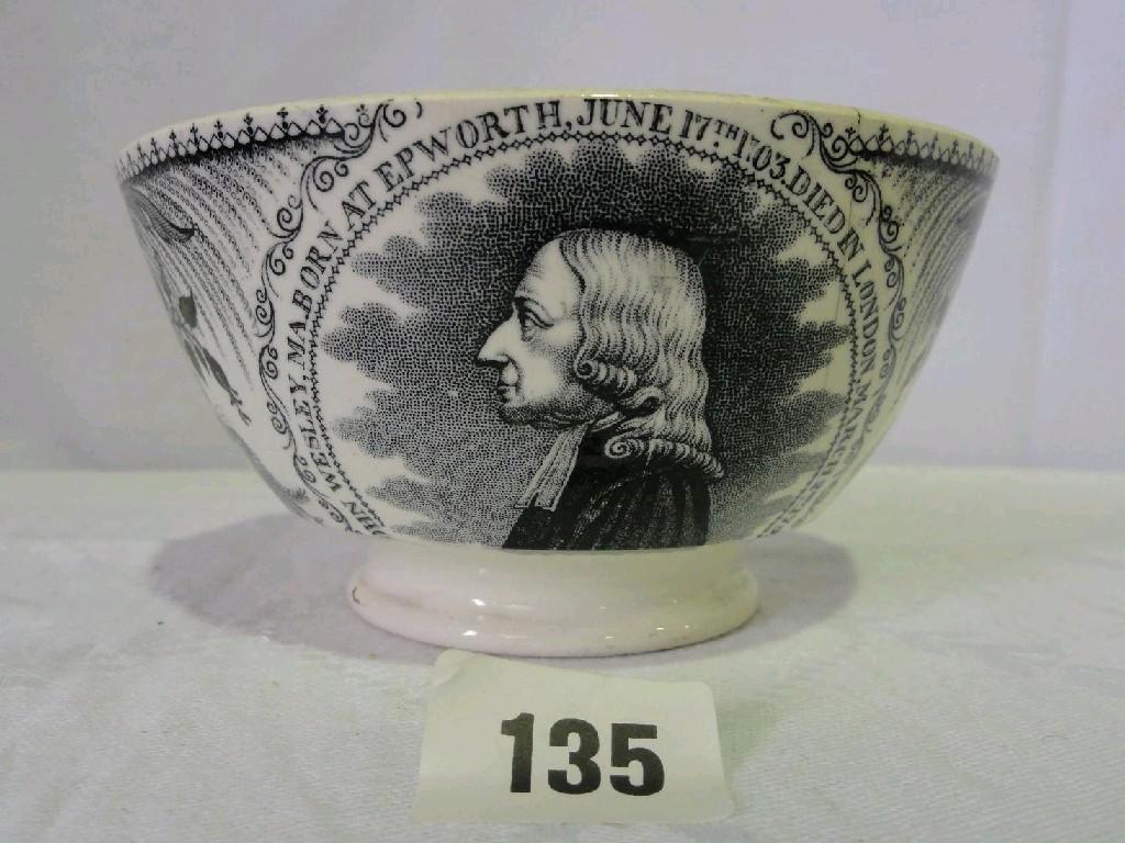 Appraisal: A th century bowl commemorating John Wesley with black and