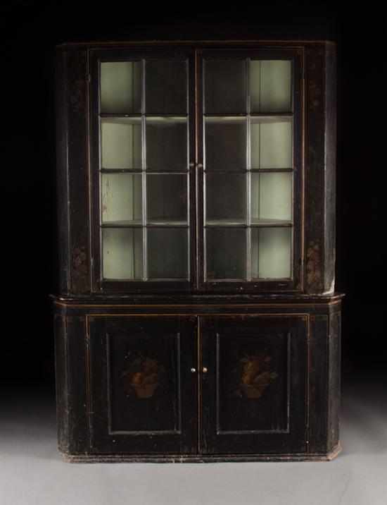 Appraisal: Federal painted wood glazed panel corner cupboard first quarter- th