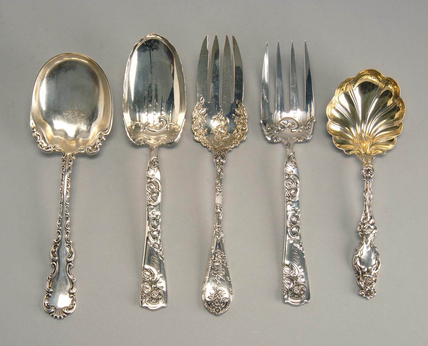 Appraisal: FIVE STERLING SILVER SERVING PIECES By various makers Includes a