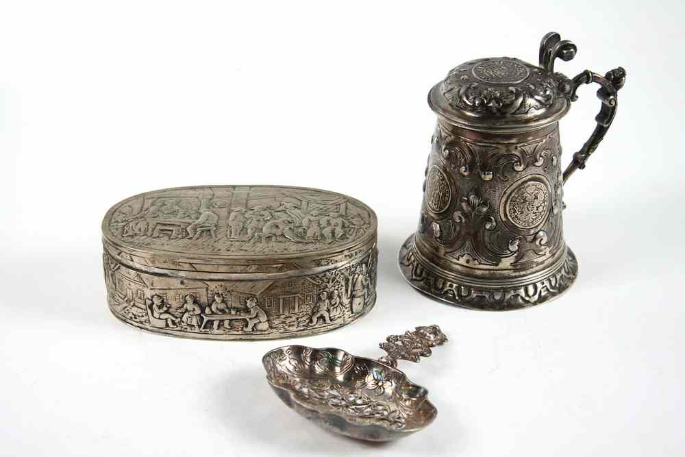 Appraisal: PCS EARLY STERLING SILVER - Including Small French Covered Tankard