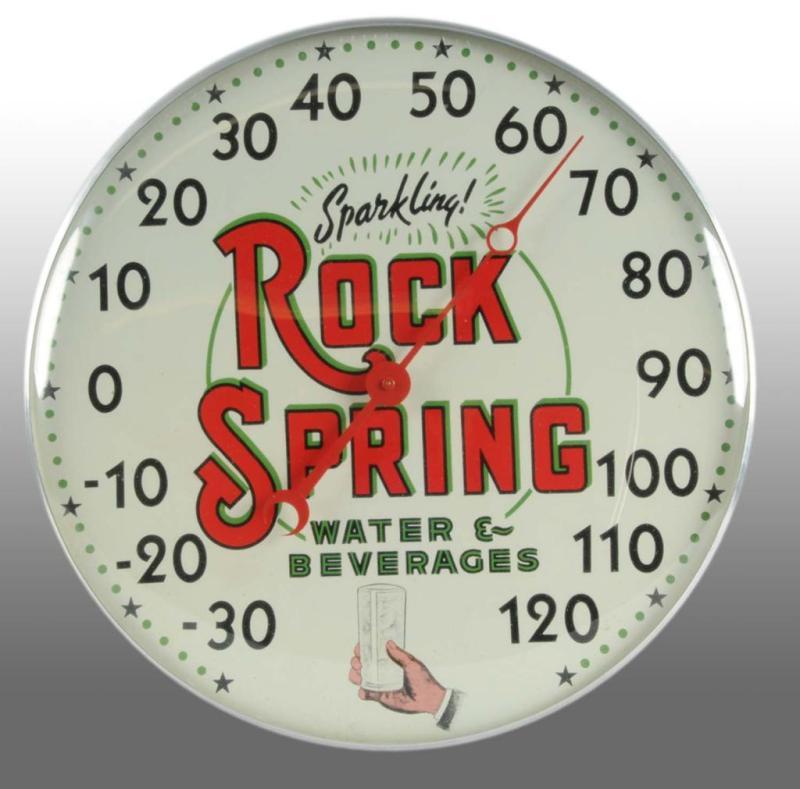 Appraisal: Rock Spring Round Thermometer Description Graphics of hand and glass