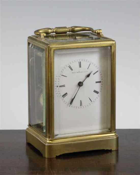 Appraisal: A late th century French brass hour repeating carriage clock