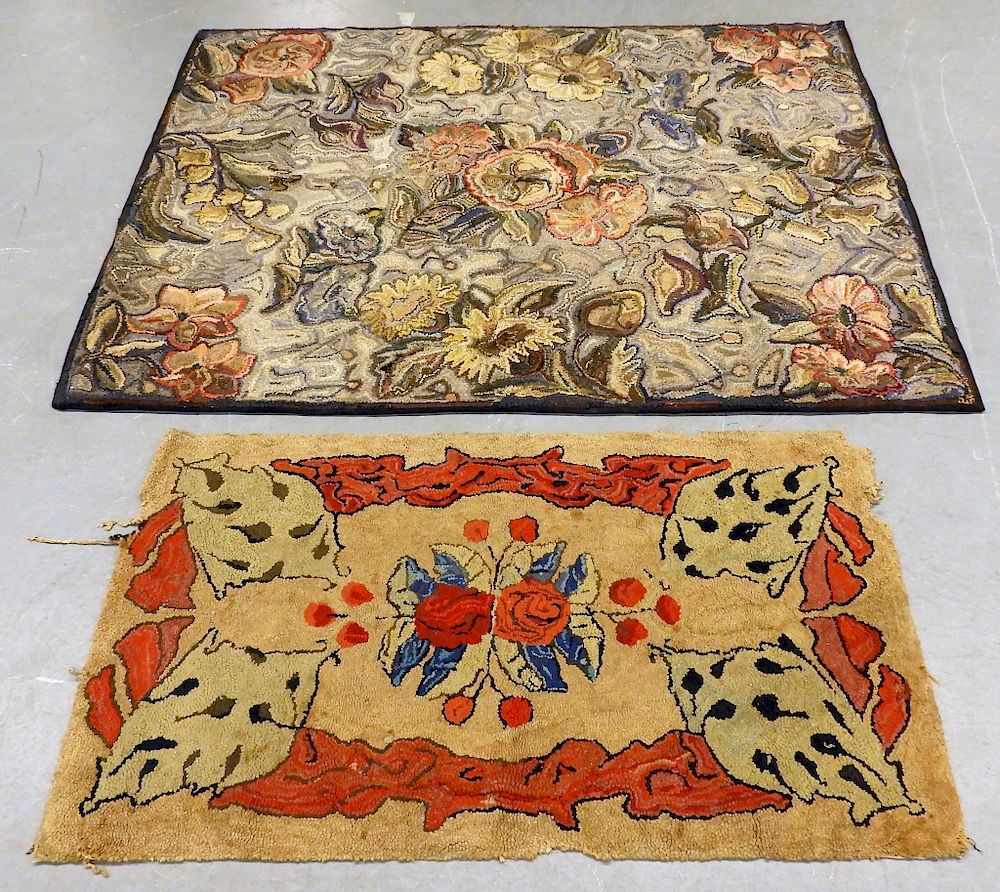 Appraisal: Molly Nye Toby Floral Folk Art Hooked Rug Molly Nye