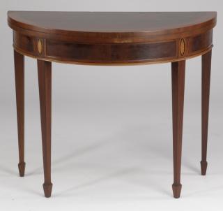 Appraisal: Neoclassical style demi Neoclassical style mahogany demi-lune flip-top table th