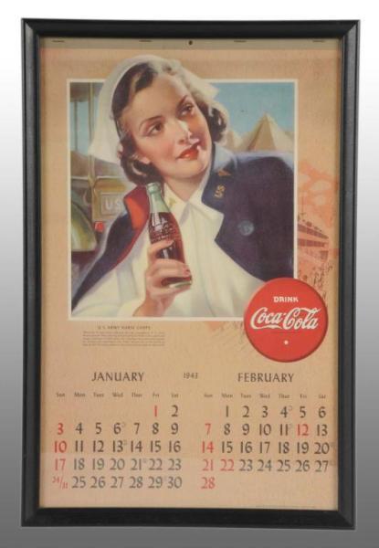 Appraisal: Framed Coca-Cola Calendar Description Framed under glass Some mild creases