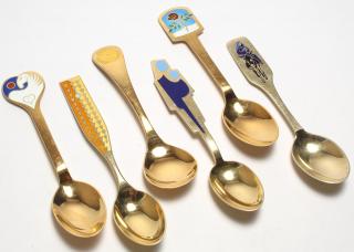 Appraisal: Anton Michelsen Sterling Silver Enamel Spoons Mid-Century Modern dated s-