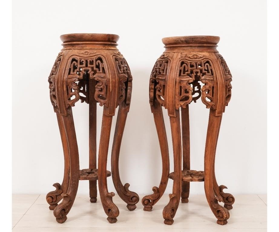 Appraisal: Pair of Asian carved plant stands late th c h