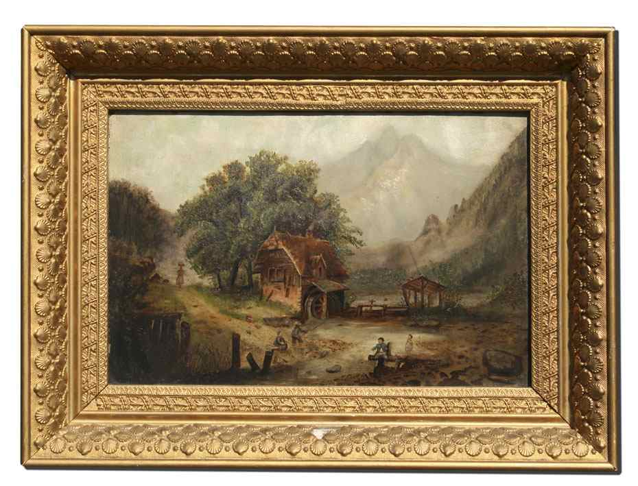 Appraisal: TH CENTURY OIL BOARD LANDSCAPE WITH MILL AND FIGURE IN