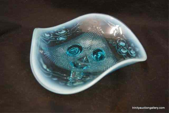 Appraisal: Blue Opalescent Toed Nut Dish - Antique- Early 's dish