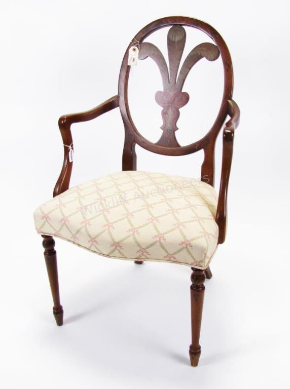 Appraisal: A period-style arm chair by Hickory Furniture with padded upholstered