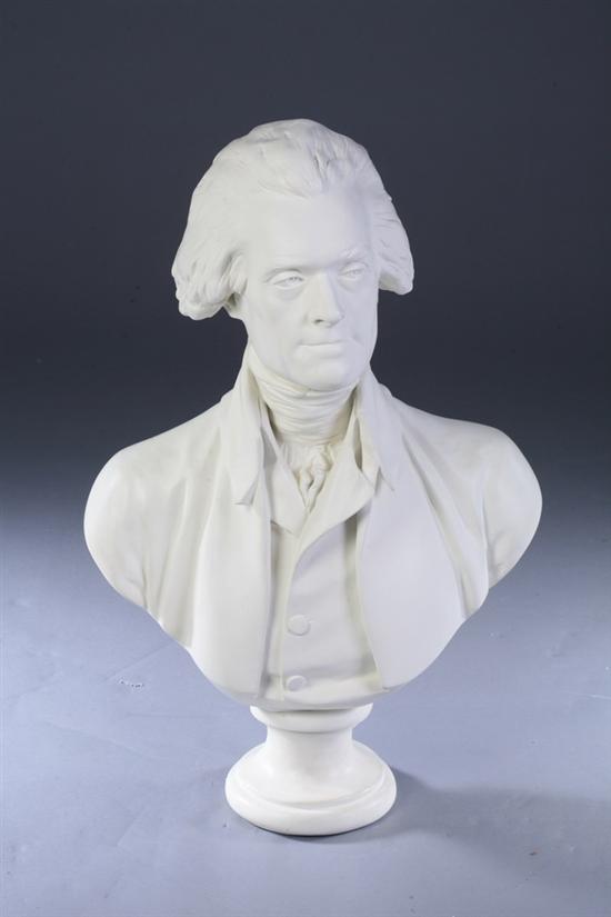 Appraisal: BUST OF THOMAS JEFFERSON AFTER HOUDON White painted metal socle