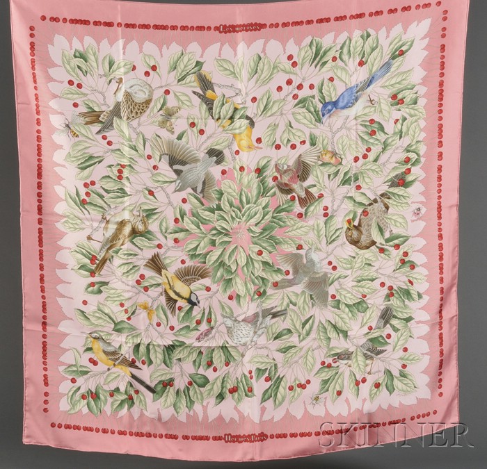 Appraisal: Two Silk Scarves Hermes Les Merises by Antoine de Jacquelot