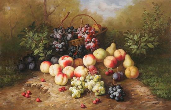 Appraisal: LAVELLE Continental th century FRUIT PICNIC signed lower right Oil