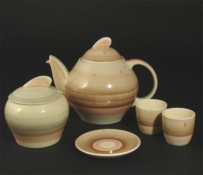 Appraisal: A Susie Cooper Productions Kestrel part tea set painted with