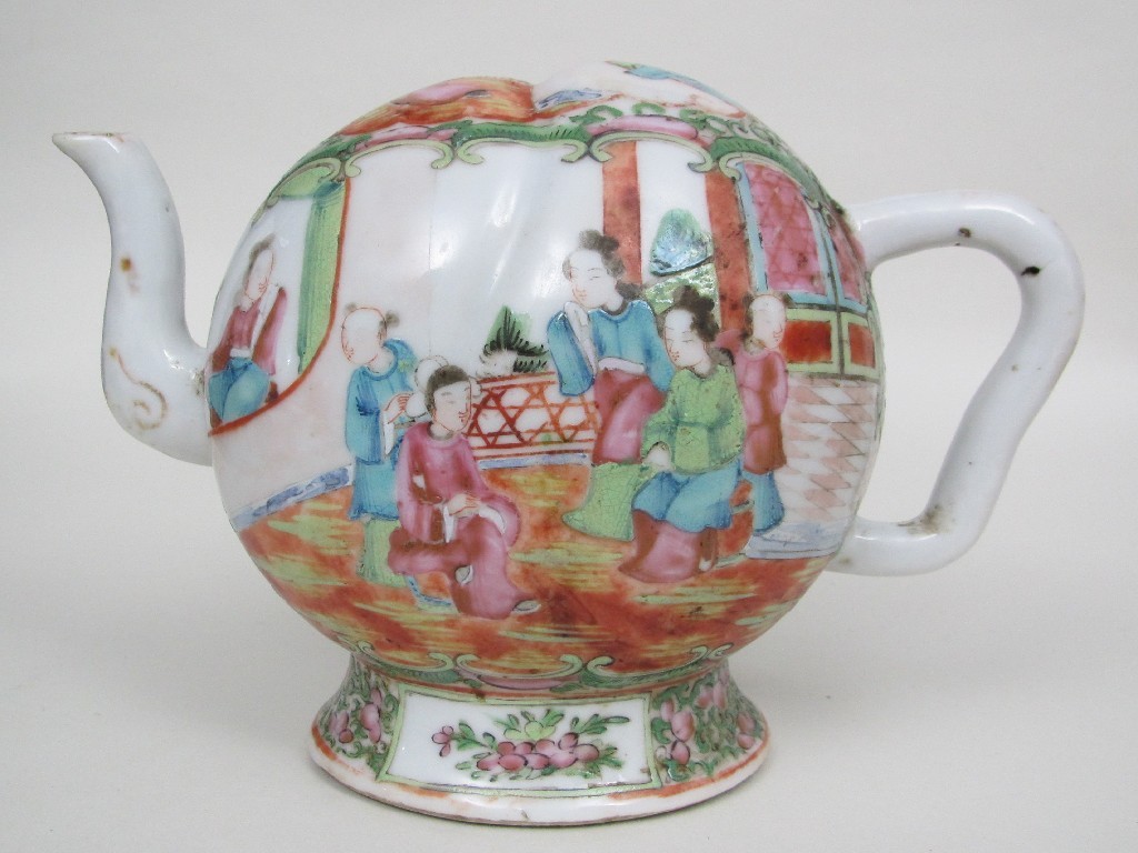 Appraisal: A Cantonese famille rose peach shaped teapot painted with figures