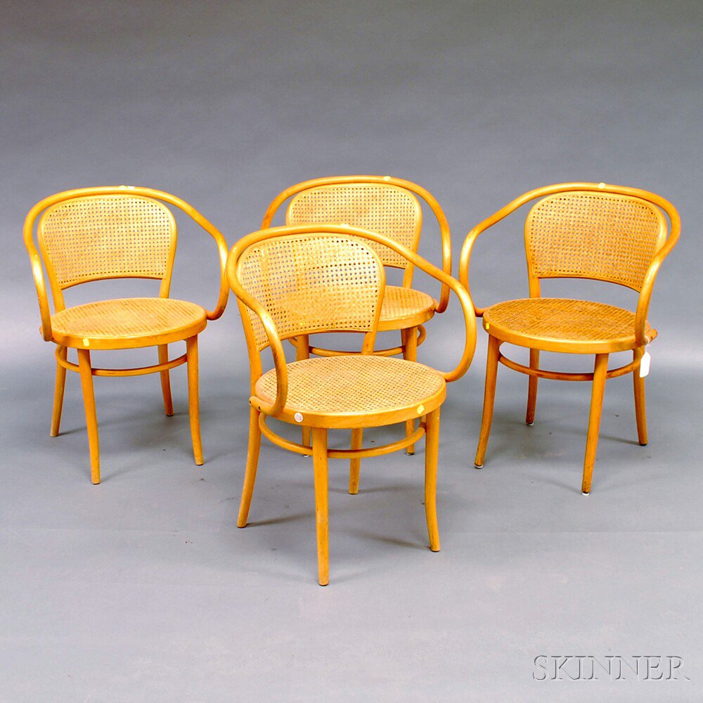 Appraisal: Set of Four Caned Thonet Armchairs th century ht wd