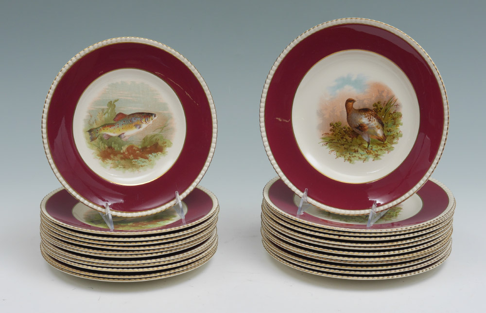 Appraisal: SETS OF ENGLISH FONDEVILLE GAME PLATES Ambassador Ware each centering