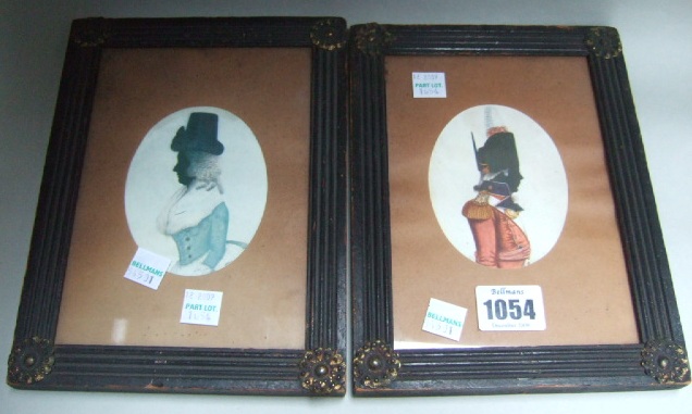 Appraisal: A pair of oval silhouette and coloured portrait miniatures of