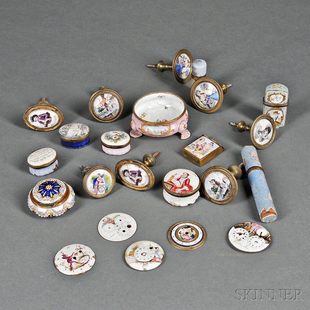 Appraisal: Twenty-three Battersea Enamel-decorated Objects England early th century including seven