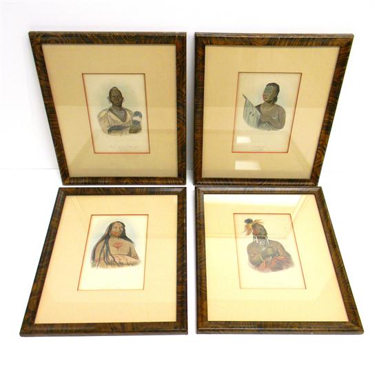 Appraisal: Book plates American Indians matted with wood frame under glass