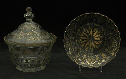 Appraisal: George III Cut-Glass Covered Jar and Shallow Bowl Later gilt