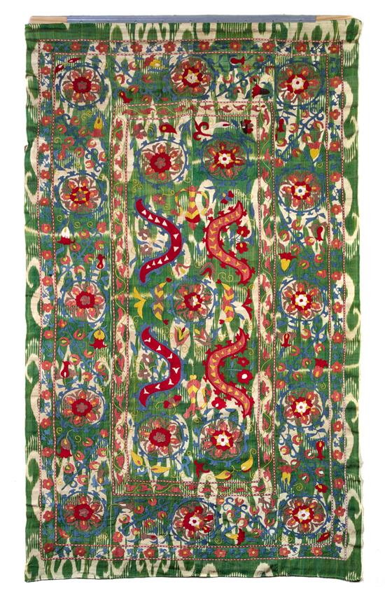 Appraisal: Sale Lot A Suzani Embroidered Panel worked to show allover