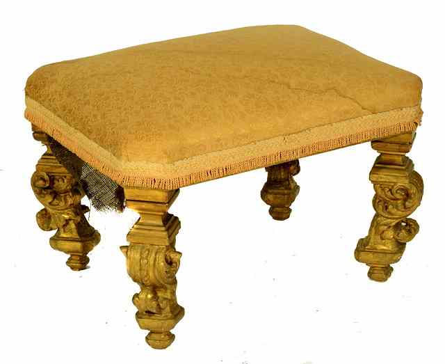 Appraisal: AN ANTIQUE GILTWOOD DRESSING STOOL on four acanthus scroll supports