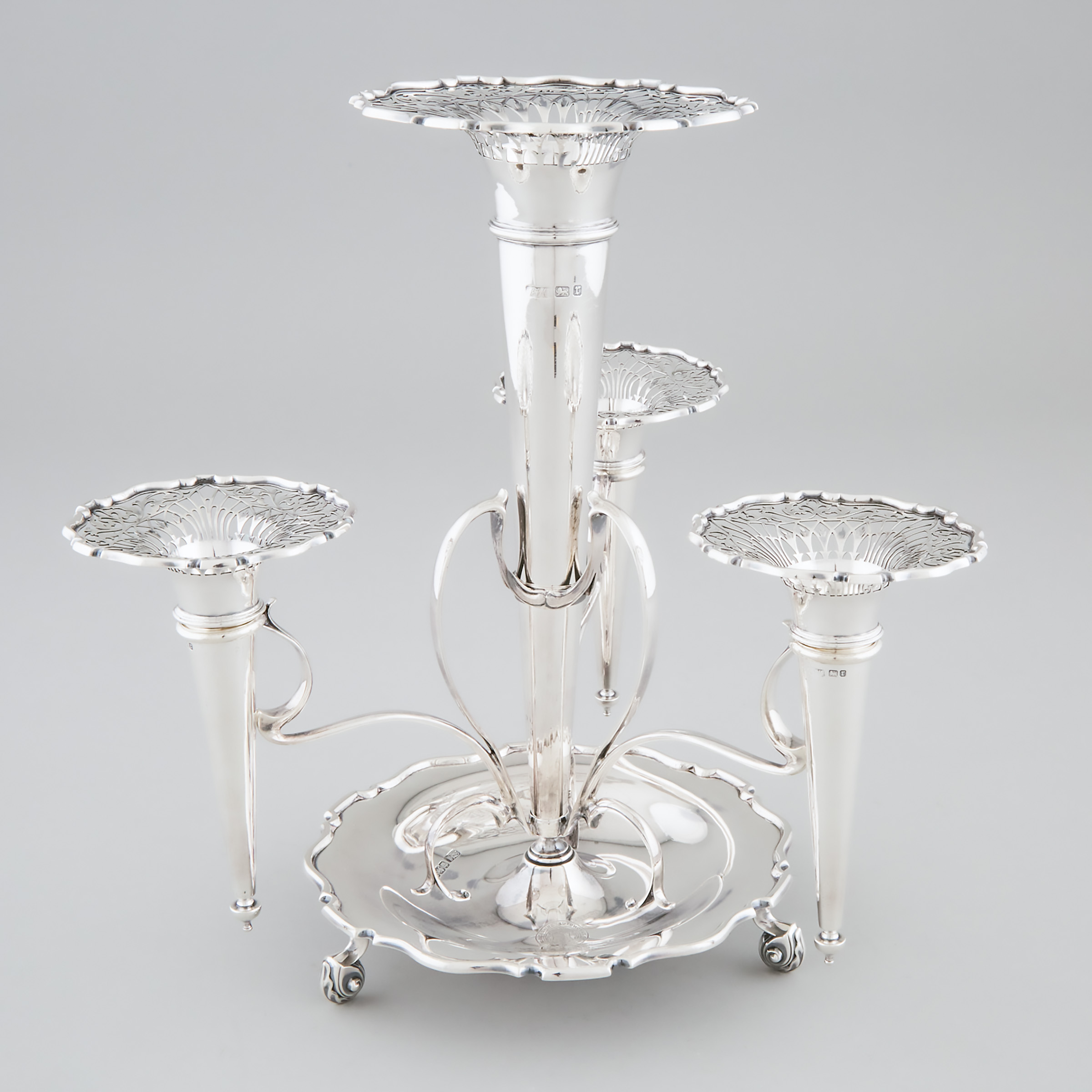 Appraisal: Edwardian Silver Epergne Robert Fead Mosley Co Sheffield height in