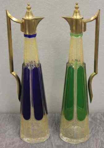 Appraisal: Pair of Austrian Glass Ewers From a Scarsdale home Dimensions