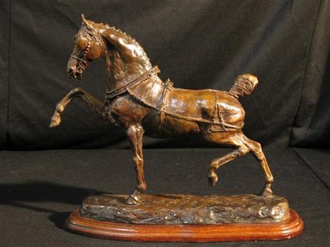 Appraisal: BRONZE HARNESS HORSE Signed Belinda Sellars - h d in