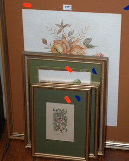 Appraisal: GROUP LOT OF FOUR FLORAL PRINTS AND WATERCOLOURS