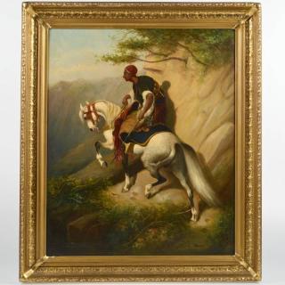 Appraisal: Manner of Adolf Schreyer Arabian horseman oil on canvas on