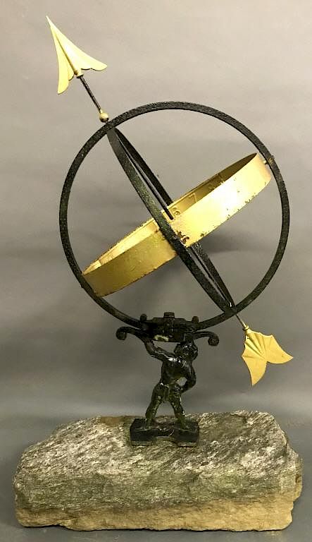 Appraisal: Iron Arrow Armillary Sphere Iron arrow armillary sphere mounted in