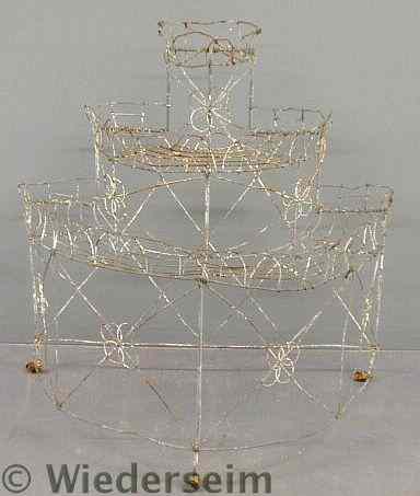 Appraisal: Victorian half-round wire plant stand with three tiers h x