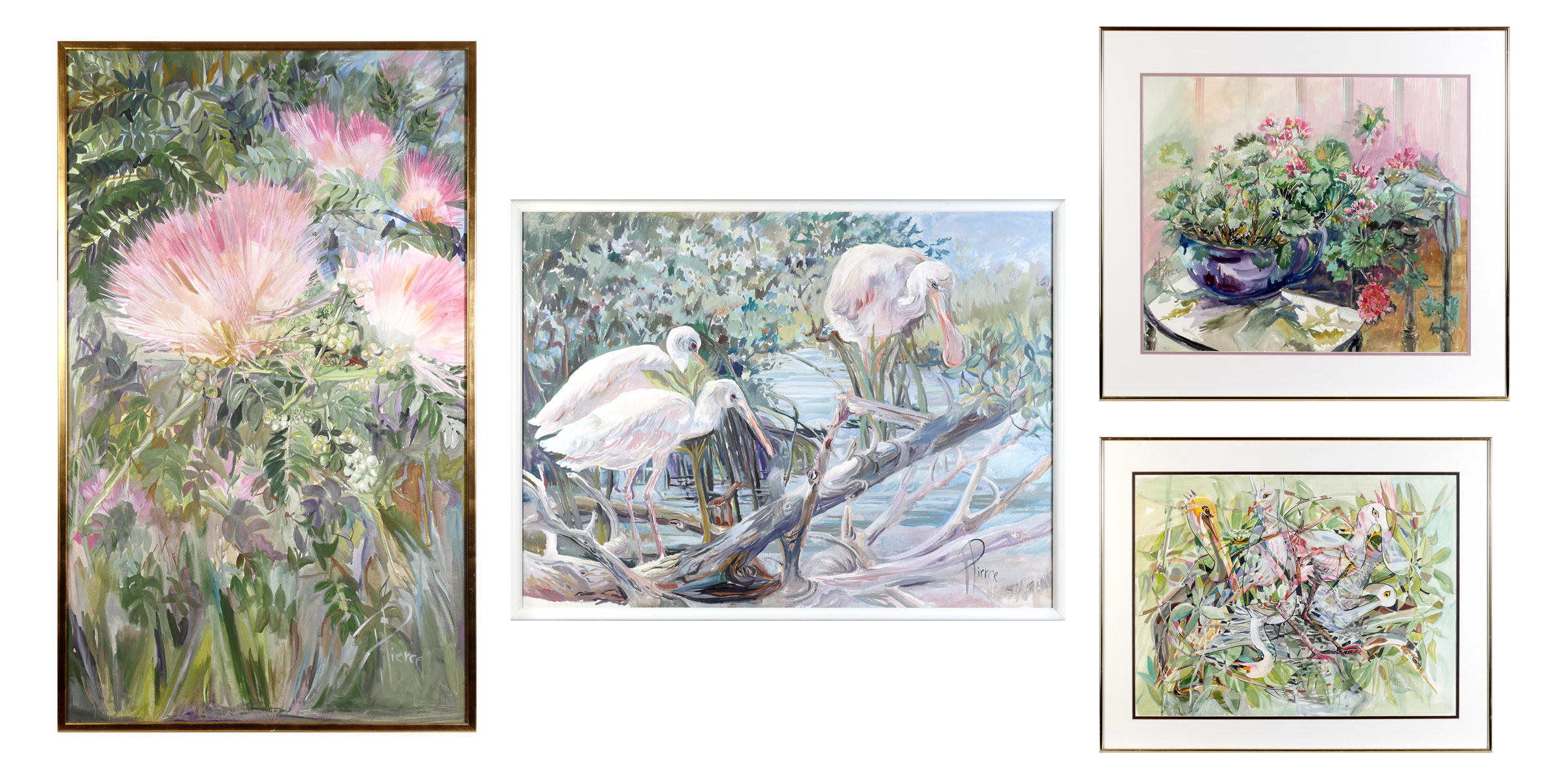 Appraisal: PIERCE Helen American th Century Roseate Spoonbill Fishing Oil Canvas