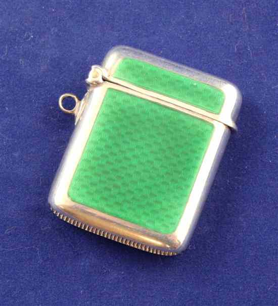 Appraisal: A George V silver and green guilloche enamelled vesta case